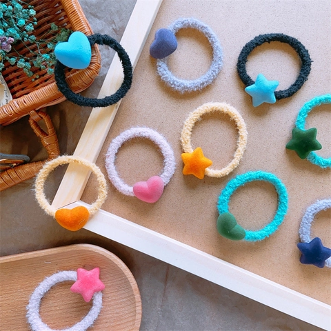Élastiques À Cheveux En Peluche Pour Enfants Décor Étoile Cœur Colorés Cordes À Cheveux Élastiques Accessoires De Cheveux Filles
