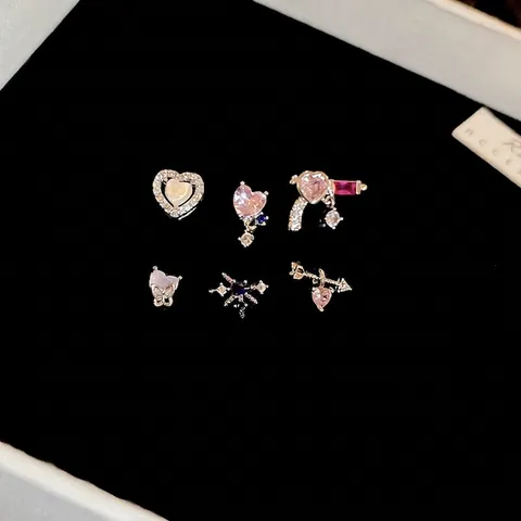 Sweet Heart Shaped Stud Earrings With Silver Earring Post Alloy Zircon Rhinestone Cupid Arrow Butterfly Jewelry For Women