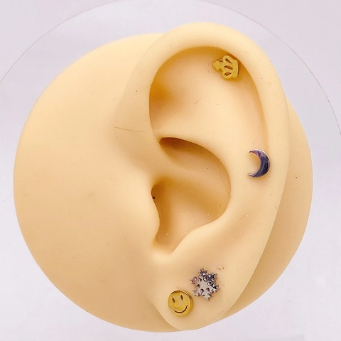 Stainless Steel Screw Back Cartilage Stud Earrings Butterfly Moon Crown Snowflake Tiny Minimalist Piercing Jewelry For Women
