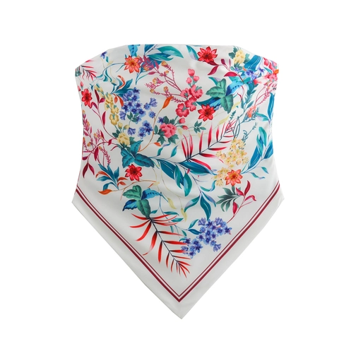 Coordinato Pantaloni Due Pezzi Donna Poliestere Stampa Floreale Crop Top Senza Spalline E Pantaloni Larghi Per Vacanze Stile Sexy