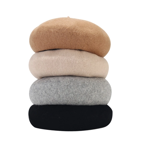 Kids Wool Felt Beret Hat Solid Color Classic French Painter Cap Autumn Winter Warm Adjustable Round Top For Girls Boys