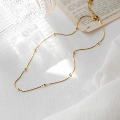 Minimalist Stainless Steel Snake Chain Necklace With Gold Beads 18K Gold Plated Clavicle Chain For Women Jewelry Gift