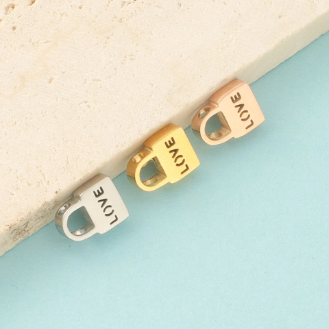 Lock Charm Beads 304 Stainless Steel Hollow Love Engraved Mirror Polished For DIY Jewelry Making Necklaces Bracelets