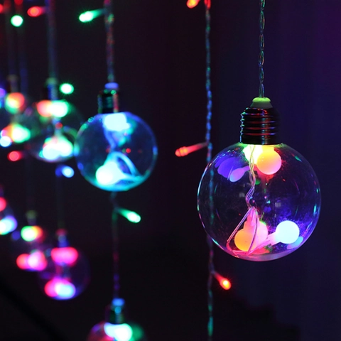 Christmas LED Wishing Ball Curtain String Lights Plastic Multiple Modes Festive Indoor Window Decor Romantic Fairy Lamp
