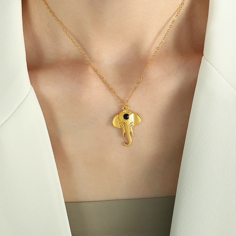 Collana con Pendente a Forma di Elefante in Acciaio Inossidabile Placcato Oro per Donna Gioielli Retrò Minimalista Catena a Osso