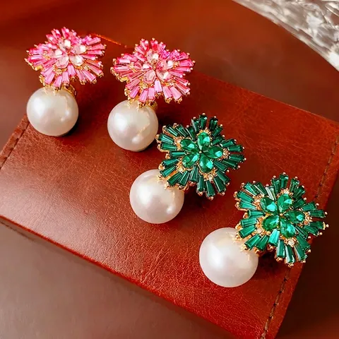 Alloy Blumen Zirkon Künstliche Perlen Tropfenohrringe Mit Silbernem Ohrstecker Für Frauen Elegante Retro Mode Schmuck
