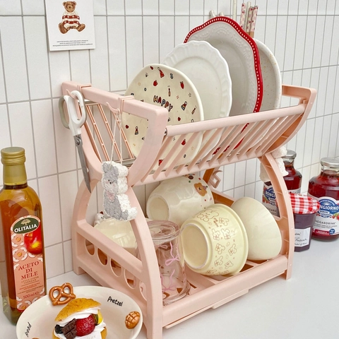 Égouttoir À Vaisselle Double Couche Plastique Organisateur De Cuisine Pour Bols Assiettes Tasses Couverts Moderne