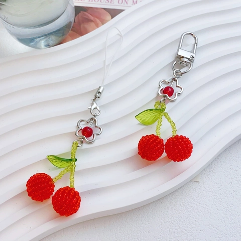 Portachiavi a Ciliegia in Perline Fatto a Mano Stile Coreano Dolce Perline di Cristallo Ciondolo per Borsa Donna Decorazione