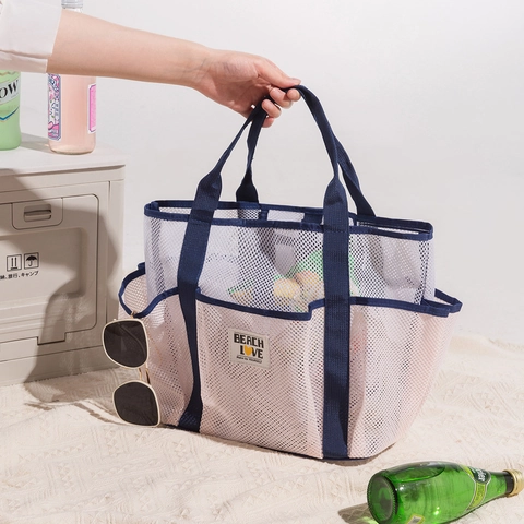 Mesh Beach Bag Large Capacity Multi-Pocket Swimming Storage Tote Portable Quick Dry Travel Shower Organizer For Women Men