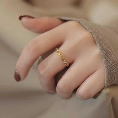 Hollow Link Chain Ring Stainless Steel Minimalist Geometric Band Jewelry For Women Men