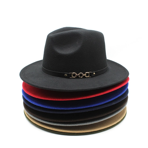 Chapeau Fedora À Bord Large Classique Chapeau En Feutre Vintage Jazz Avec Chaîne Dorée Et Bande En Cuir Style Britannique