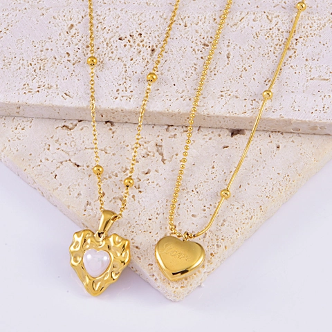 Herz Anhänger Halskette Edelstahl Perlmutt Liebe Buchstaben Gravur Schlüsselbein Kette Schmuck Für Frauen