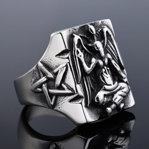 Baphomet Ziegenkopf Ring Edelstahl Gothic Punk Vintage Satanischen Pentagramm Schmuck Für Herren