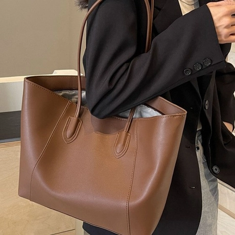 Borsa Tote Da Donna Grande Capacità Pelle PU Minimalista Pendolare Spalla A Mano Versatile Tinta Unita Chic