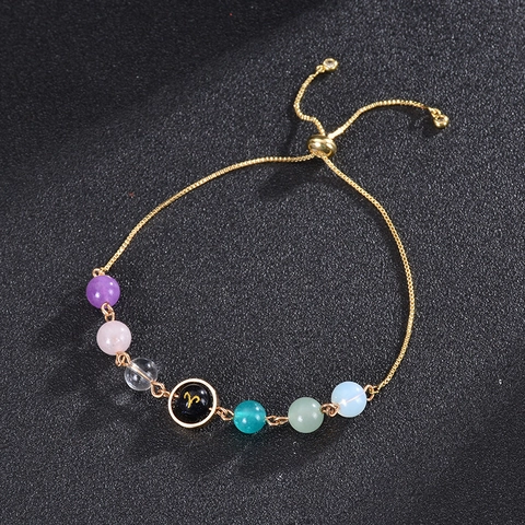 Tierkreis Sternzeichen Armband Naturstein Perlen Verstellbare Goldene Kette Horoskop Anhänger Schmuck Geschenk