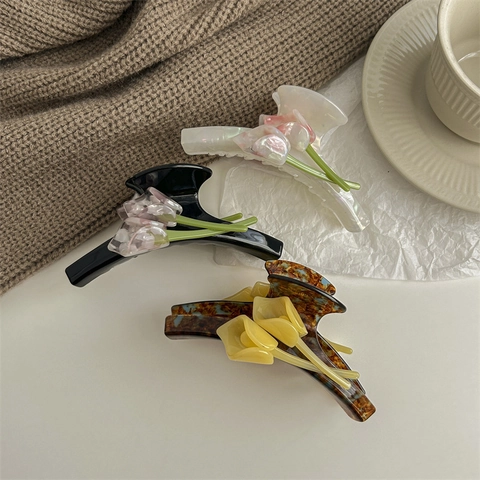 Large Acetate Flower Hair Claw 3D Calla Lily Shark Clip Upscale Non-Slip Updo Styling Tool For Women