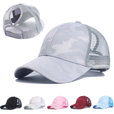 Cappellino Da Baseball Con Coda Di Cavallo Donna Mesh Traspirante Camouflage Cappello Sole Regolabile Cotone Sport