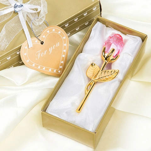 Crystal Rose Flower With Alloy Metal Stem And Leaves Elegant Packaging For Wedding Valentine Day Mother Day Home Decor