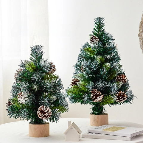 Árbol De Navidad Artificial Guirnalda Nevada Con Piñas Luces LED Decoración Escritorio Adorno Nórdico Rústico