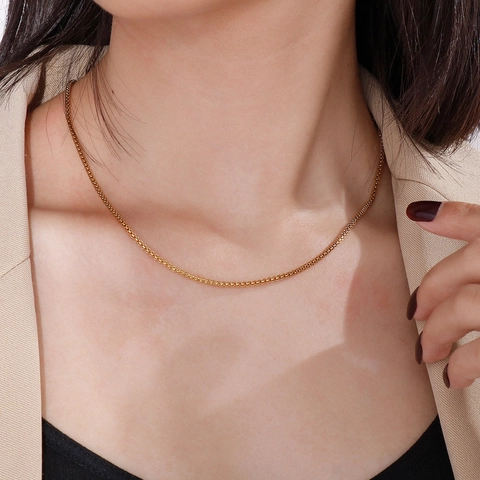 Minimalist Stainless Steel Box Chain Necklace Geometric Link Clavicle Choker Jewelry For Men Women Unisex