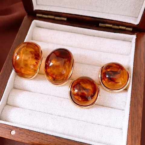 Vintage Amber Resin Round Earrings With 925 Sterling Silver Earring Post Gold Plated Copper Retro Jewelry For Women