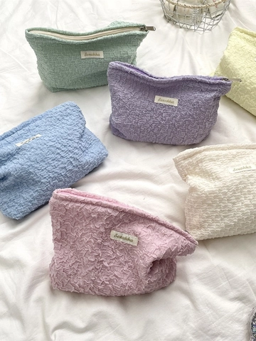 Trousse De Maquillage Texture Popcorn Sac De Toilette Portable Pochette De Rangement Zippée Organisateur Cosmétique Voyage