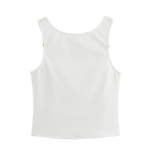Dames Witte Camisole Tanktop Kraaltjes Bandjes Slim Fit Cropped Polyester Veelzijdige Zomer Vest
