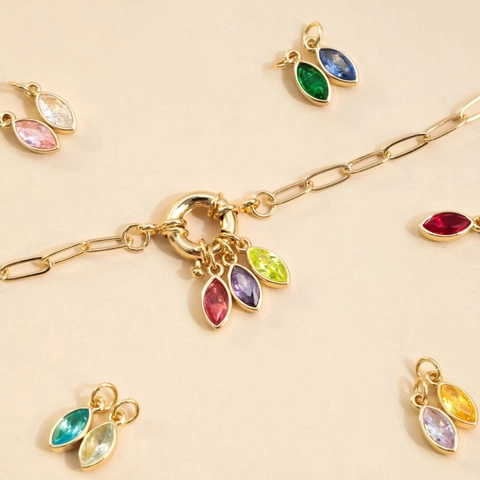 Marquise Cut Birthstone Pendant Necklace Copper Gold Plated Colorful Zircon Jewelry For Women Elegant Birthday Gift