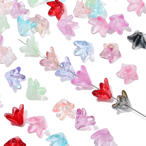 Cuentas De Flores De Lirio De Vidrio Galvanizadas Transparentes Pétalos Coloridos Cuentas Espaciadoras Para Fabricación De Joyas