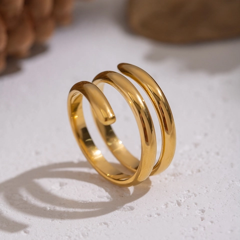 Triple Row Spiral Ring Stainless Steel Gold Plated Adjustable Geometric Minimalist Open Band Jewelry For Women
