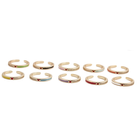 Anillo Abierto Corazón Bañado Oro Cobre Esmalte Circón Ajustable Moda Romántico Joyería Simple Para Mujer