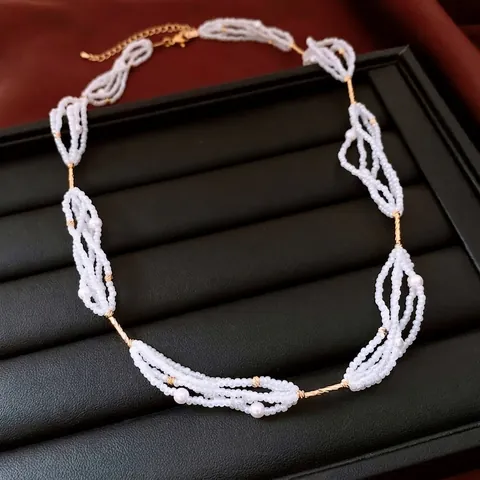 Multi Layer Beaded Necklace For Women With Imitation Artificial Pearl And Glass Seed Beads Vintage Adjustable Copper Jewelry