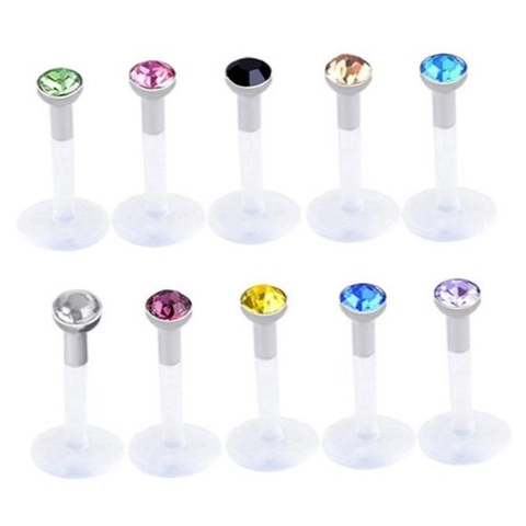 Rhinestone Lip Rings Labret Studs Acrylic Transparent Stem Body Piercing Jewelry Women Men Colorful Crystal Inlaid