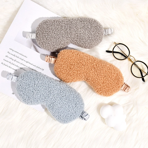 Plush Sleep Eye Mask Teddy Fleece Faux Satin Blackout Night Blindfold For Travel Comfortable Soft