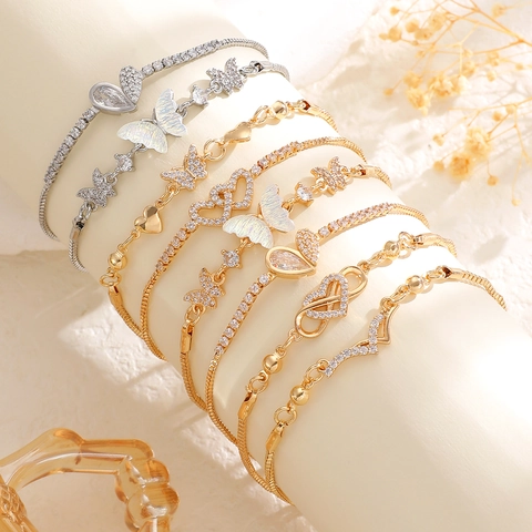 Fashion Gold Silver Butterfly Heart Infinity Charm Bracelet For Women Adjustable Rhinestone Copper Link Chain Jewelry Gift
