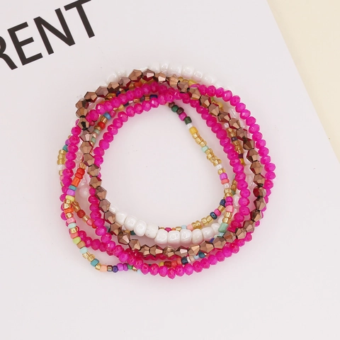 Bohemian Multi Layer Beaded Bracelet With Crystal Tassel Elastic Handmade Seed Bead Jewelry For Women