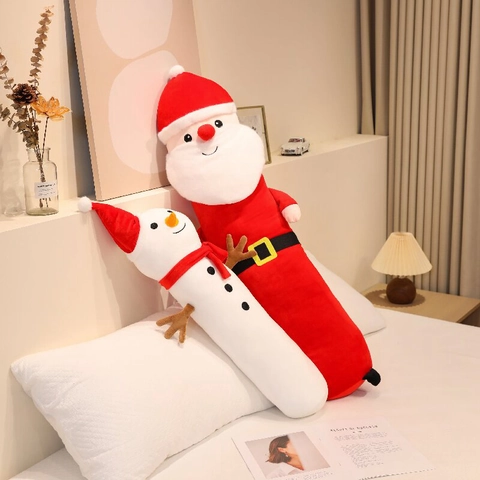 Christmas Santa Claus Snowman Long Bolster Pillow Plush Toy Soft Short Plush Home Decor Gift
