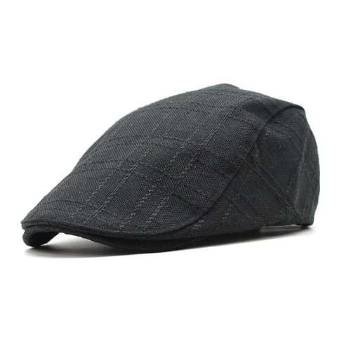 Retro British Flat Cap Breathable Cotton Polyester Plaid Stripe Newsboy Hat For Men Women Adjustable Buckle