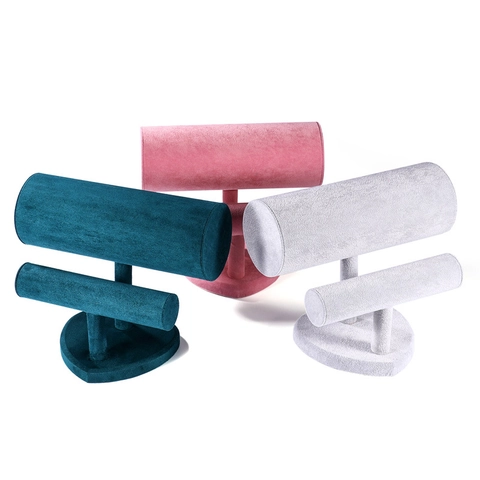 Tiered T-Bar Headband Display Stand Velvet Linen Wood Base Heart Shaped Hair Accessory Bracelet Watch Holder Organizer