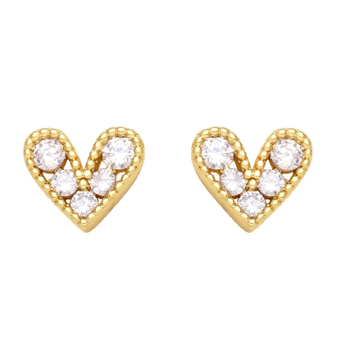 Herz Stecker Ohrringe Kupfer 18K Vergoldet Zirkonia Bunt Milgrain Rand Schicker Schmuck Für Damen
