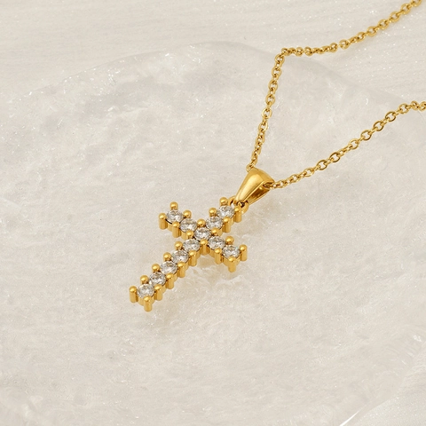 Kruis Hanger Ketting 18K Verguld Roestvrij Staal Met Zirkonia Punk Retro Mode Sieraden Voor Heren En Dames
