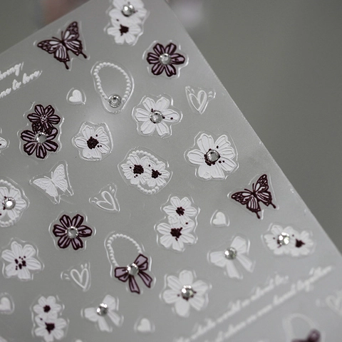 Pegatinas De Arte De Uñas En Relieve 5D Calcomanías Autoadhesivas En Relieve 3D Flor Mariposa Perla Artificial Diamante De Imitación Decoración DIY