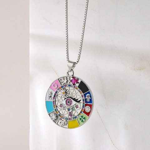 Evil Eye Amulett Anhänger Halskette Bunte Emaille Zirkonia Kupfer Boho Glückssymbole Schmuck Für Damen