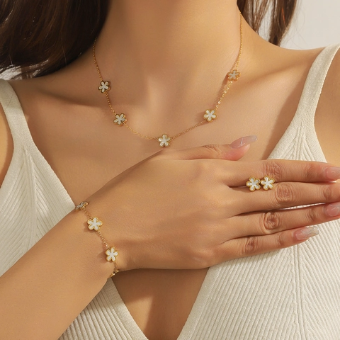Stainless Steel Necklace Bracelet And Earrings Rhinestone Artificial Pearl Butterfly Heart Flower Jewelry For Women