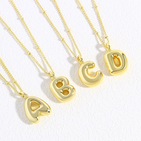 Puffy Bubble Alphabet Initial Necklace Gold Plated Copper 3D Mirror Polish Pendant Jewelry For Women Modern Simple