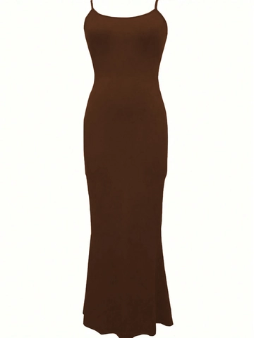 Vestido Largo Ajustado Sin Mangas Camisola Corte Entallado Cintura Alta Poliéster Elastano Color Sólido Para Mujeres