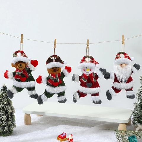 Addobbi Natalizi Appesi Peluche Babbo Natale Pupazzo Di Neve Renna Angelo Decorazioni Feltro Legno Campanello Per Albero
