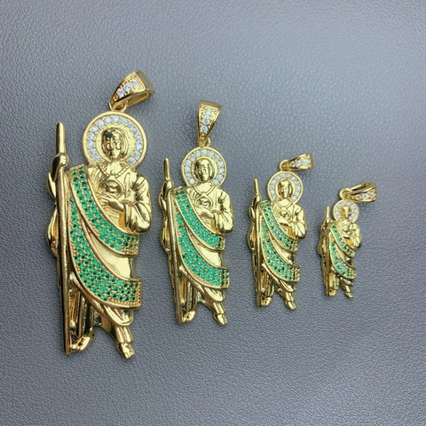 St. Jude San Judas Tadeo Hanger Ketting Charm 18K Verguld Koper Micro Pave Groene Zirconia Religieuze Sieraden DIY Accessoires