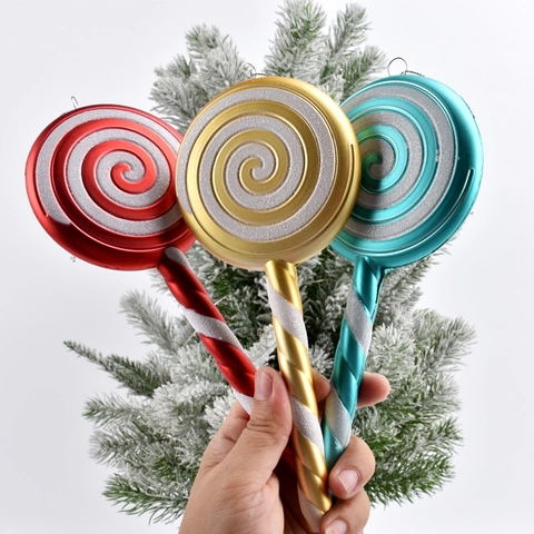 Large Christmas Lollipop Ornaments Spiral Swirl Painted PVC Candy Hanging Decorations For Festive Holiday Tree Party