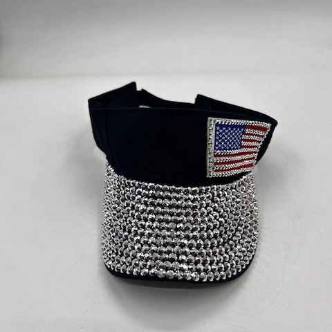 Mode Strass USA Vlag Zonneklep Hoed Voor Vrouwen Polyester Sport Buiten Verstelbare Tennis Visor Zonbescherming Accessoire